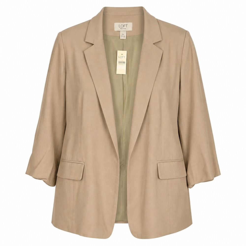LOFT Plus Blazer 20 Tan Open Front 3/4 Sleeve Professional Career Minimalist